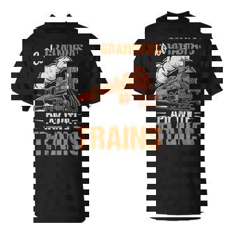 Cool Grandpas Play With Trains Locomotive Train Grandpa Dad T-Shirt - Seseable
