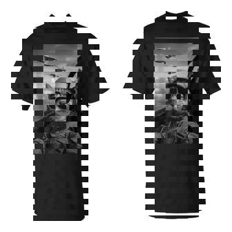 Cool Pilot Cat Selfie Fighter Jets Humor Graphic Cat Lovers Tank Top T-Shirt | Mazezy