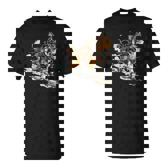 Corgi On Skis Steampunk Goggles Brass Gears Winter T-Shirt | Mazezy