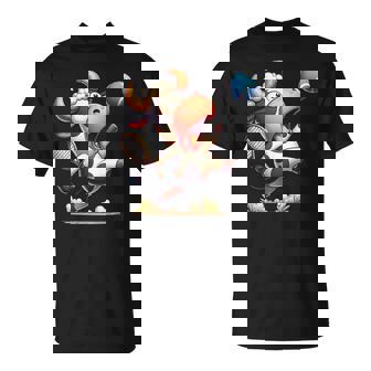 Cow Playing Tennis Racket Ball Smash T-Shirt | Mazezy