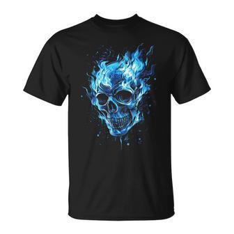 Crâne De Flammes Bleues Crâne Flamboyant Flammes Bleues T-Shirt - Cadeauxyz