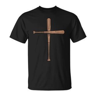 Cross Baseball Bats Christian Faith Sports Coach Pitcher T-Shirt - Monsterry
