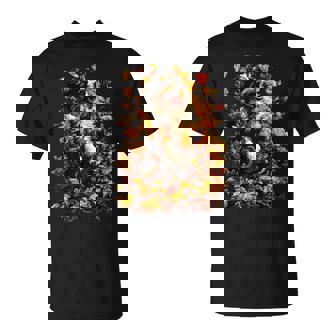 Cute Australian Shepherd With Fall Leaves Autumn Aesthetic T-Shirt | Mazezy