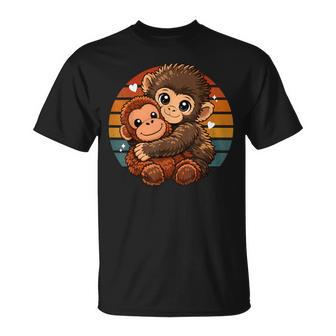 Cute Baby Monkey Hugging Plush Doll Toy Animal Lover T-Shirt - Thegiftio UK