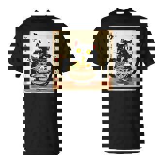 Cute Black Cat Eating Ramen Noodles Lover Japanese Clothing T-Shirt | Mazezy