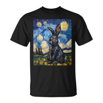 Cute Bunny Rabbit Van Gogh Style Starry Night Graphic T-Shirt - Monsterry