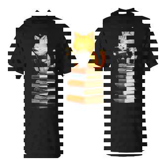 Cute Cat Reading Books Lover Storytelling Theme Bookworm T-Shirt | Mazezy