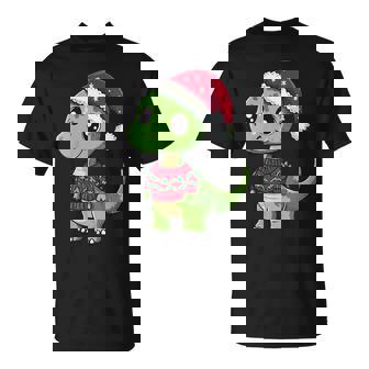 Cute Comic Christmas Dinosaur Brontosaurus Xmas Party T-Shirt | Mazezy