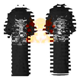 Cute Highland Cow Autumn Pumpkin Fall Coffee Pumpkin Spice T-Shirt | Mazezy