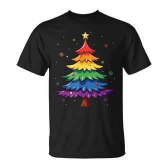 Cute LGBTQ Pride Rainbow Flag Gay Merry Christmas Tree X-Mas T-Shirt | Mazezy