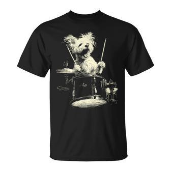Cute Maltese Playing Drums Music Dog Drummer Graphic T-Shirt - Seseable