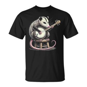 Cute Opossum Or Possum Playing The Banjo Instrument T-Shirt - Monsterry