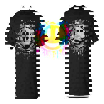 Cute Paint Splash Happy Smile Face 70s Tie Dye Smiling T-Shirt | Mazezy