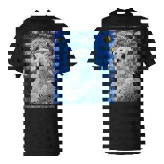 Cute Polar Bear Van Gogh Style Starry Night T-Shirt - Monsterry