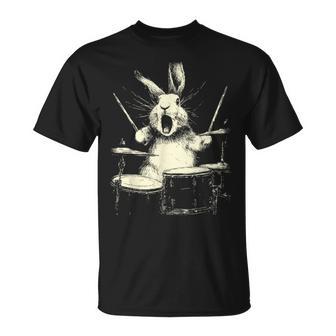 Cute Rabbit Playing Drums Music Animal Drummer Graphic T-Shirt - Seseable