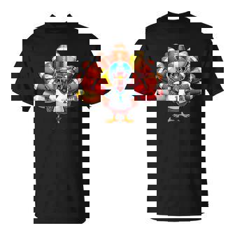 Cute Thanksgiving Turkey American Football Soccer Ball T-Shirt | Mazezy