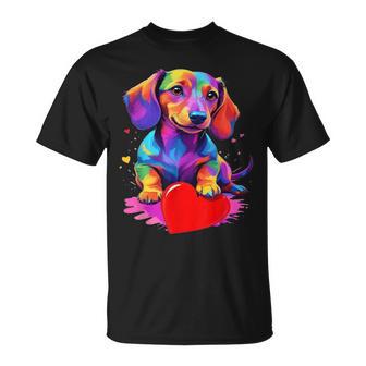 Dackel- – Bunte Dackel-Herz-Grafik T-Shirt - Geschenkecke