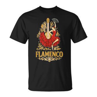 Danseuse Flamenco Et Guitare Espagne Rouge T-Shirt - Cadeauxyz