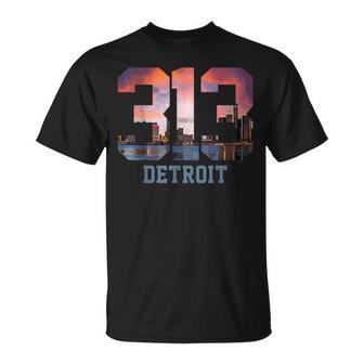 Detroit Michigan 313 Area Code Pride Skyline T-Shirt | Mazezy