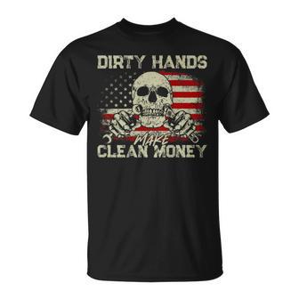 Dirty Hands Make Clean-Money Vintage Us Flag On Back T-Shirt | Seseable UK