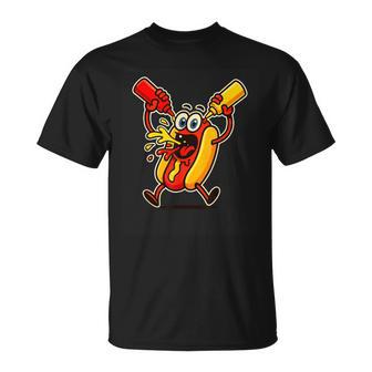 Divertida Dibujos Animados De Perritos Calientes Con Ketchup Y Mostaza Amante De La Comida Camiseta unisex - Regaloses