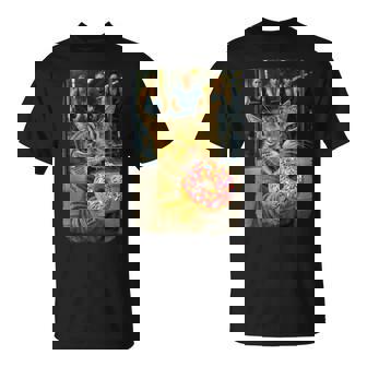 Divertido Gato Comiendo Donut Fuera Del Gimnasio Gatoelfie Meme Camiseta unisex - Regaloses