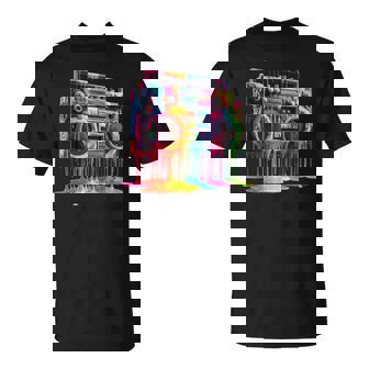 Dripping Paint Boombox Old-School 80S Hip Hop Street Style T-Shirt | Seseable UK
