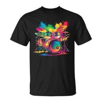 Drummer Drums Colorful Drumset Music T-Shirt - Thegiftio UK