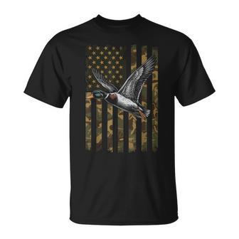 Duck Hunting Us Flag Waterfowl America T-Shirt | Mazezy