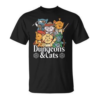 Dungeons & Cats Geschenkidee Herren & Damen Katzenliebhaber Kurzarm Chwarz T-Shirt - Geschenkecke