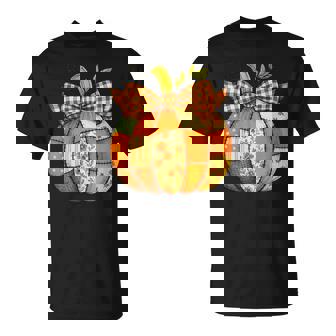 Fall Patchwork Pumpkin Autumn Halloween Thanksgiving T-Shirt | Seseable CA