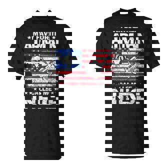 My Favorite Airman Calls Me Niece USAF Flag US Air Force T-Shirt | Mazezy