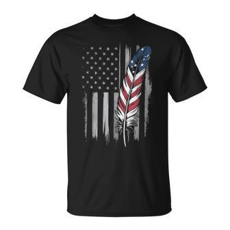 Feather Usa Flag Native American Tribal Tradition T-Shirt - Monsterry