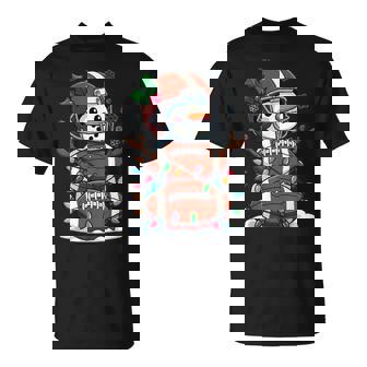 Flag Football Snowman Helmet Holiday Sports Merry Christmas T-Shirt | Mazezy