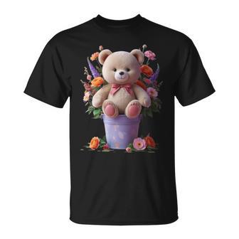 Fleur Avec Ours Mignon Avec Motif e Amusant Pour Manche Longue T-Shirt - Cadeauxyz