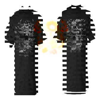 Floral Gothic Sunflower Skull On Sunflowers T-Shirt | Mazezy