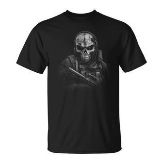 Force D'intervention Masque De Jeu Motif Tête De Mort T-Shirt - Cadeauxyz