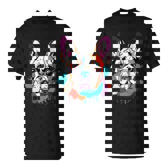 French Bulldog – Colorful Pop Art Portrait With Splashes T-Shirt | Mazezy