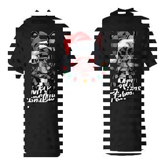 French Bulldog Merry Frenchiemas Santa Hat Christmas Pet Fun T-Shirt | Mazezy