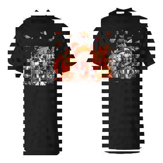 French Bulldog Thanksgiving Leopard Pumpkins Fall Leaves T-Shirt | Mazezy