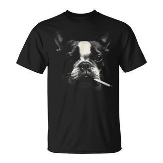 Boston Terrier Dog Smoking With Cigarette T-Shirt | Mazezy