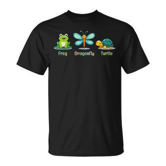 Cute Frog Dragonfly Turtle Adorable Outdoor Animals T-Shirt - Monsterry
