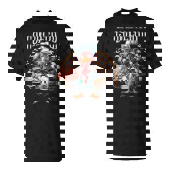 Gobblegool Turkey Cheef Adults Thanksgiving Retro Cartoon Turkey Black Small Short Sleeve T-Shirt - Monsterry