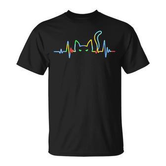 Heartbeat Cat Lover Animal Silhouette Cute Cat T-Shirt - Monsterry
