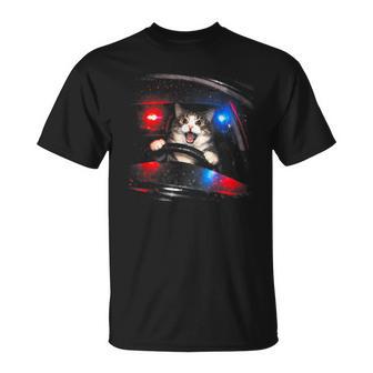Police Cat Driving Car Vintage Cat Meme T-Shirt - Monsterry