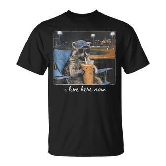 Raccoon I Live Here Now Cute Animal Baseball Lover T-Shirt - Monsterry