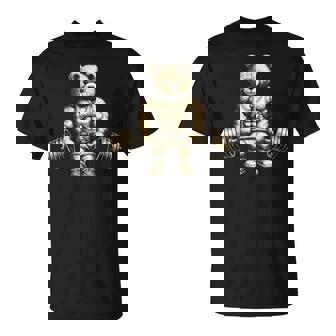 Teddy Bear Lifting Weights Gym Workout Animal T-Shirt | Mazezy