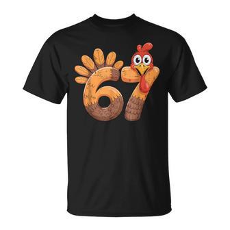 Turkey Thanksgiving 67 Six Seven Meme Cute Fall 6 7 T-Shirt - Monsterry