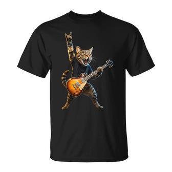 Gato Divertido Tocando La Guitarra Rock And Roll Guitarrista Banda De Rock Camiseta unisex - Regaloses
