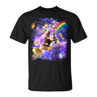 Gatos Espaciales Montando Perros Calientes Gato En Galaxia Camiseta unisex - Regaloses